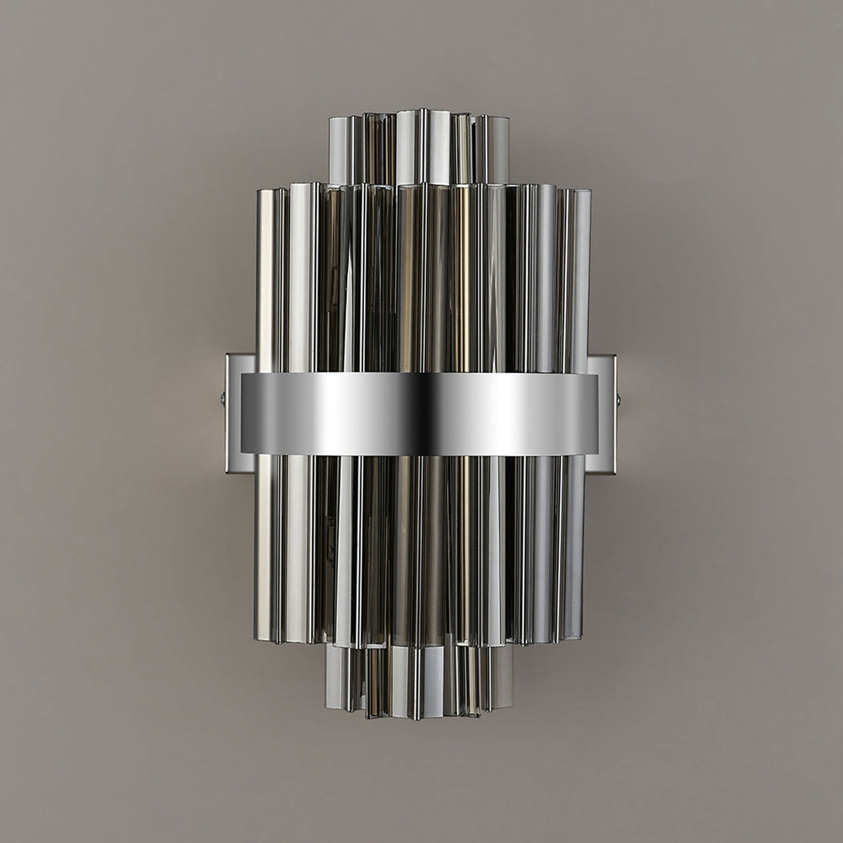 Kelly 300mm Wall Light in Polished Nickel & Smoke Glass