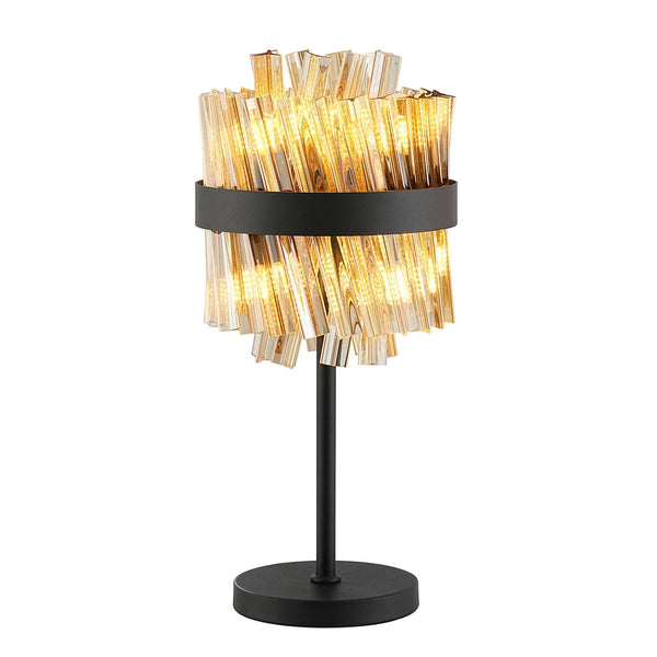 Kelly Table Lamp in Satin Black & Amber Glass