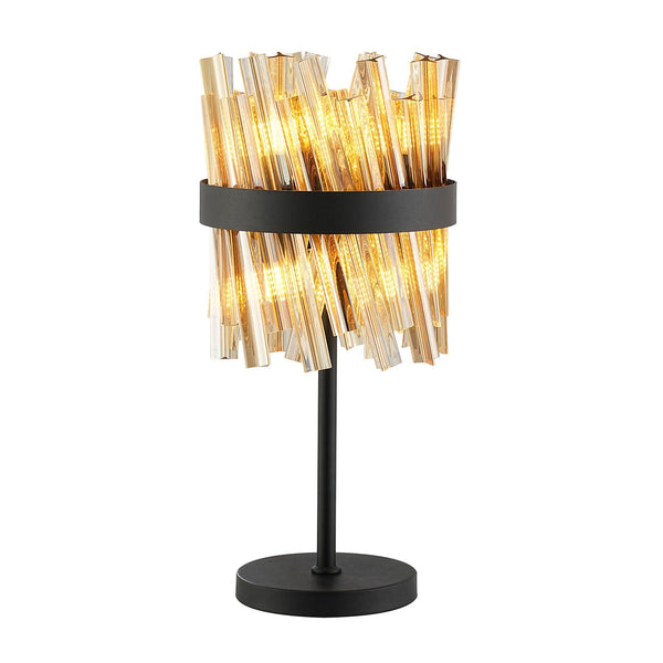 Kelly Table Lamp in Satin Black & Amber Glass