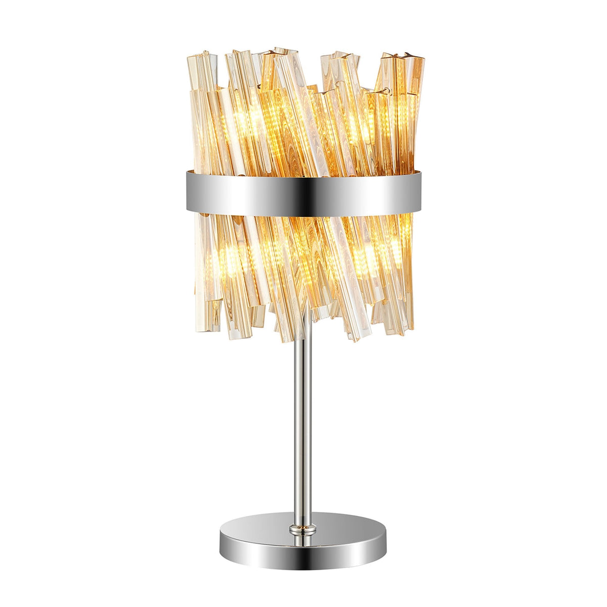 Kelly Table Lamp in Polished Nickel & Amber Glass