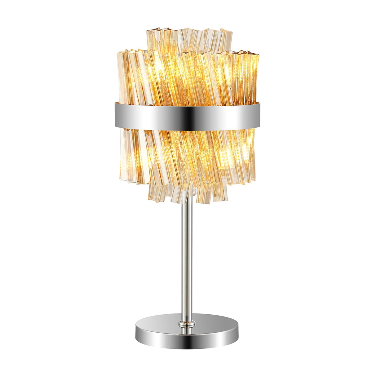 Kelly Table Lamp in Polished Nickel & Amber Glass