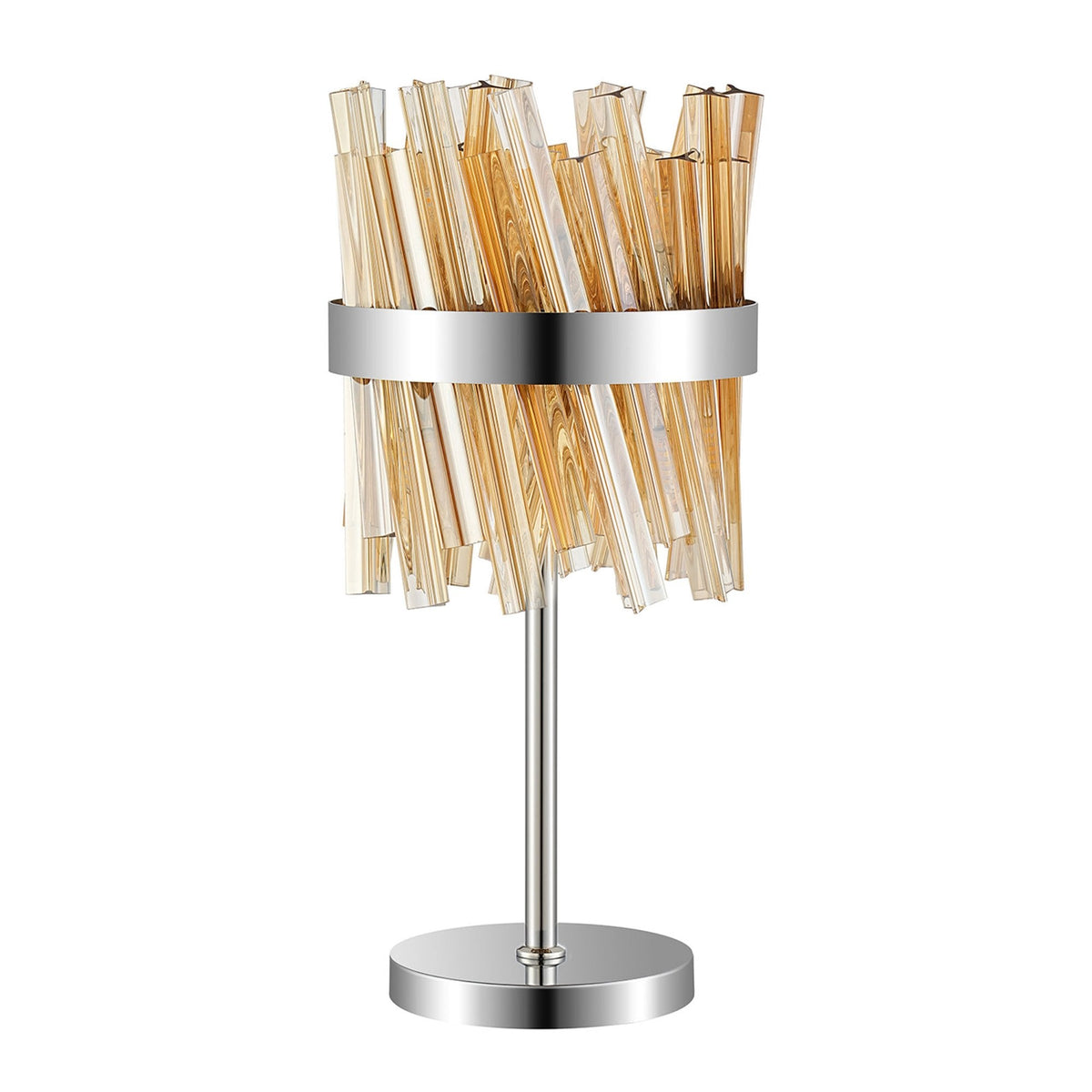 Kelly Table Lamp in Polished Nickel & Amber Glass