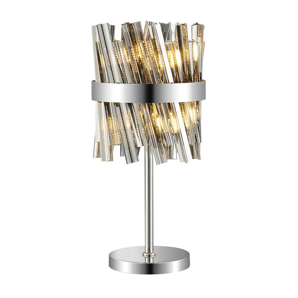 Kelly Table Lamp in Polished Nickel & Smoke Glass