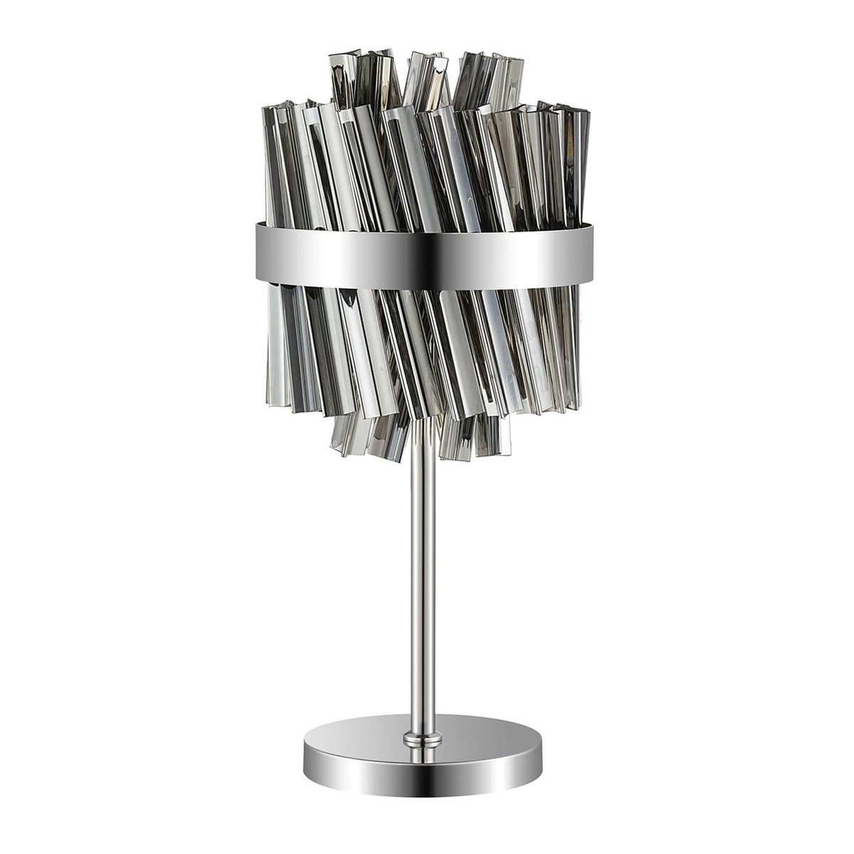 Kelly Table Lamp in Polished Nickel & Smoke Glass