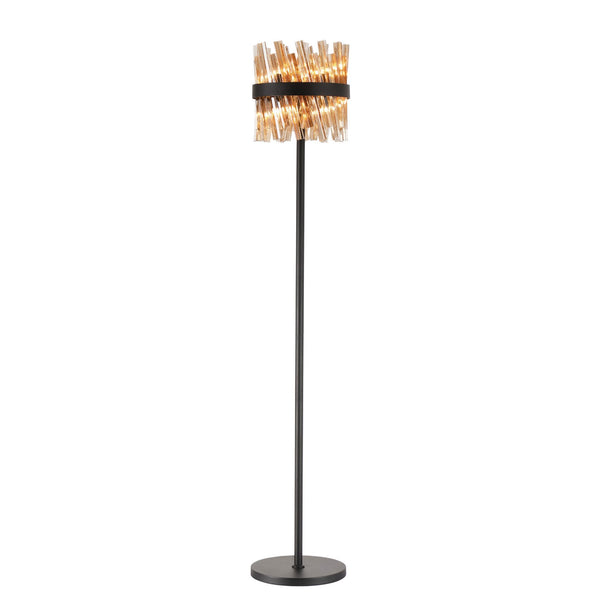 Kelly Floor Lamp in Satin Black & Amber Glass