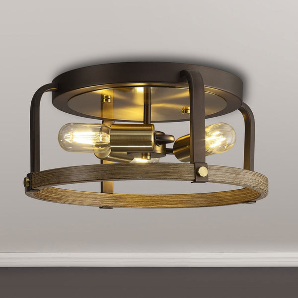Landkey Ceiling Light in Antique Bronze & Medium Oak