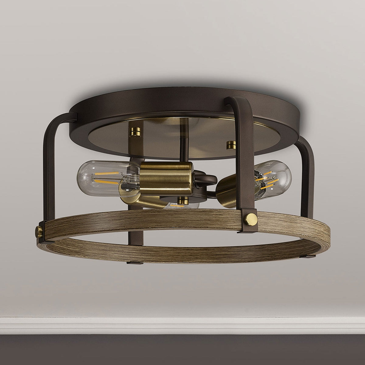 Landkey Ceiling Light in Antique Bronze & Medium Oak