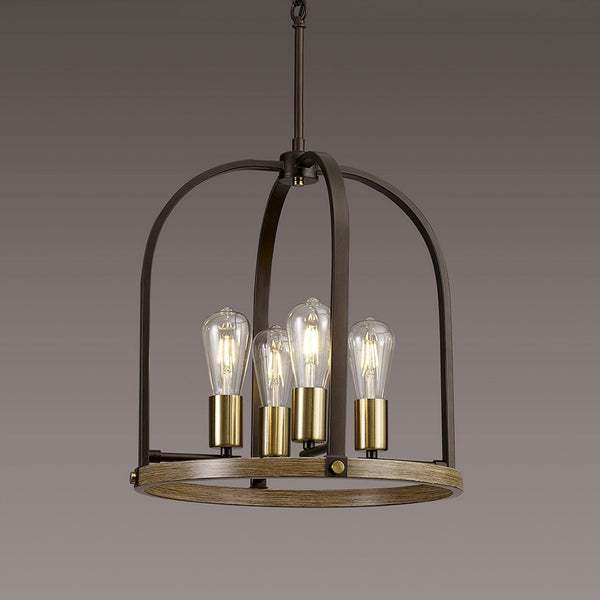 Landkey Round Pendant in Antique Bronze & Medium Oak