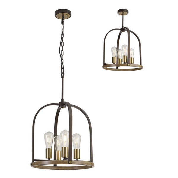 Landkey Round Pendant in Antique Bronze & Medium Oak