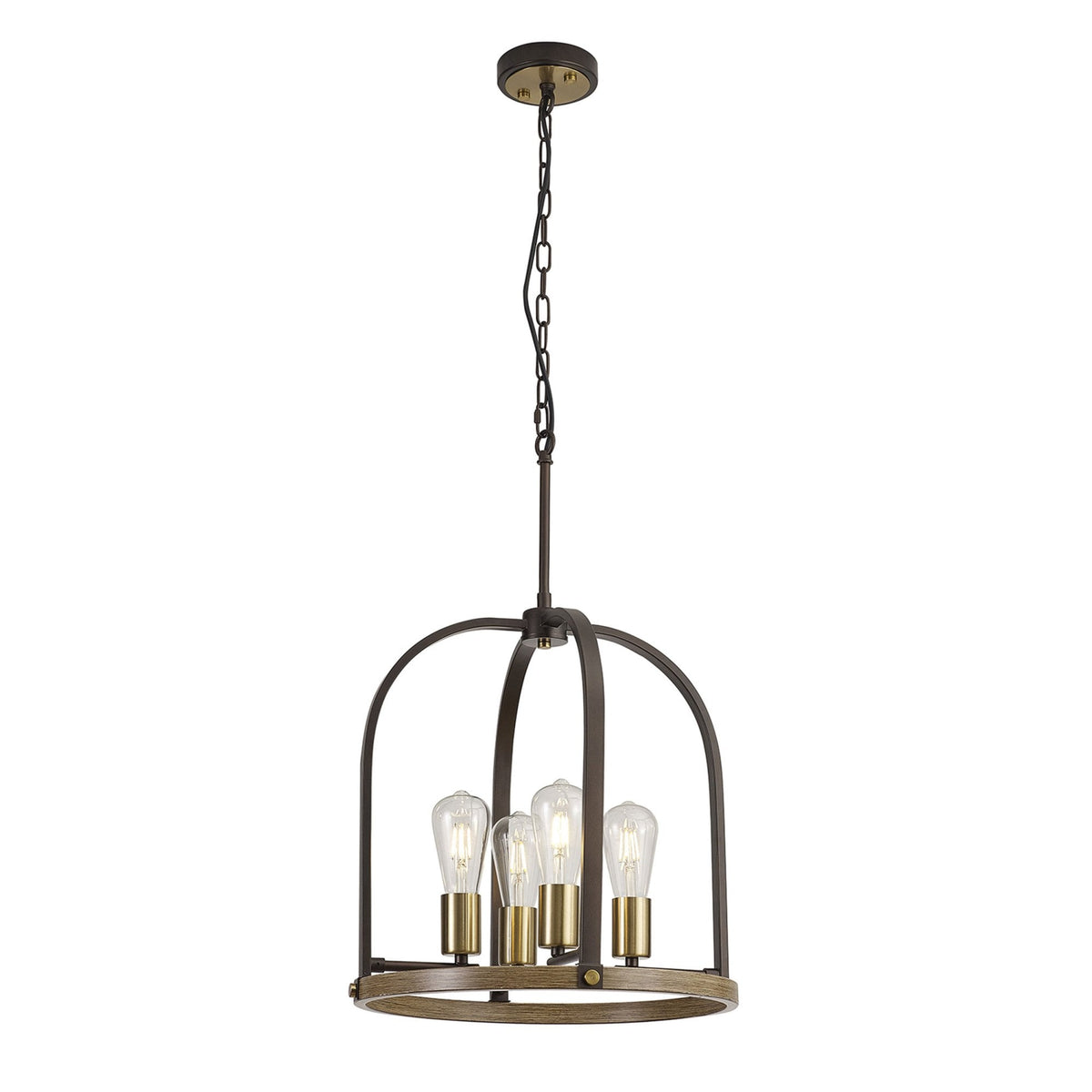 Landkey Round Pendant in Antique Bronze & Medium Oak
