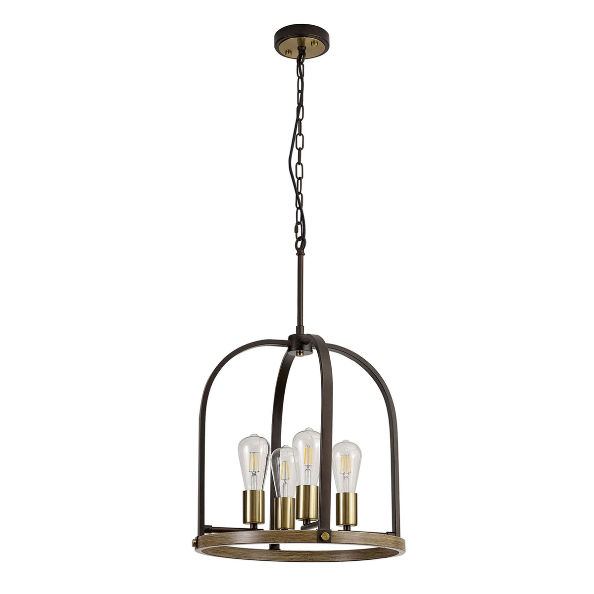 Landkey Round Pendant in Antique Bronze & Medium Oak