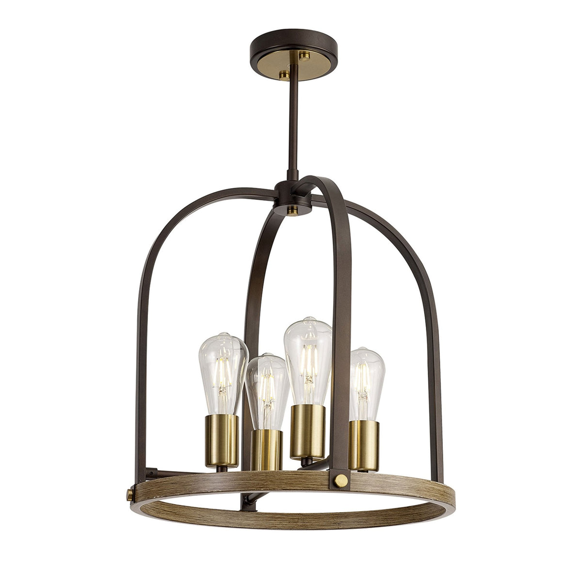 Landkey Round Pendant in Antique Bronze & Medium Oak