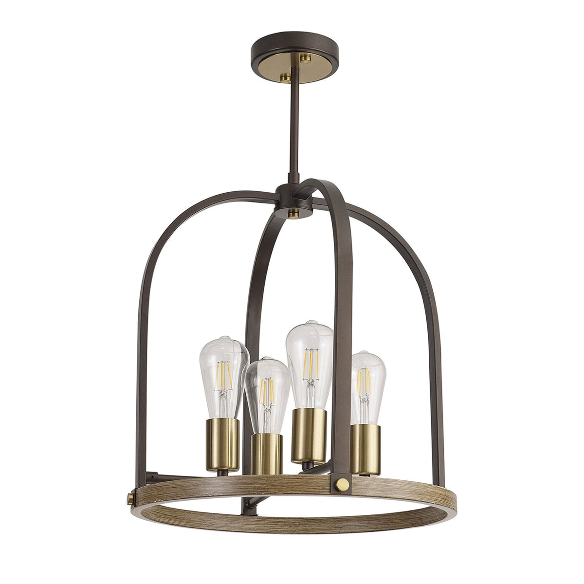 Landkey Round Pendant in Antique Bronze & Medium Oak