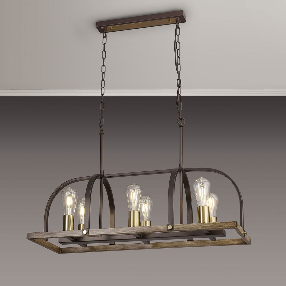 Landkey Linear Pendant in Antique Bronze & Medium Oak