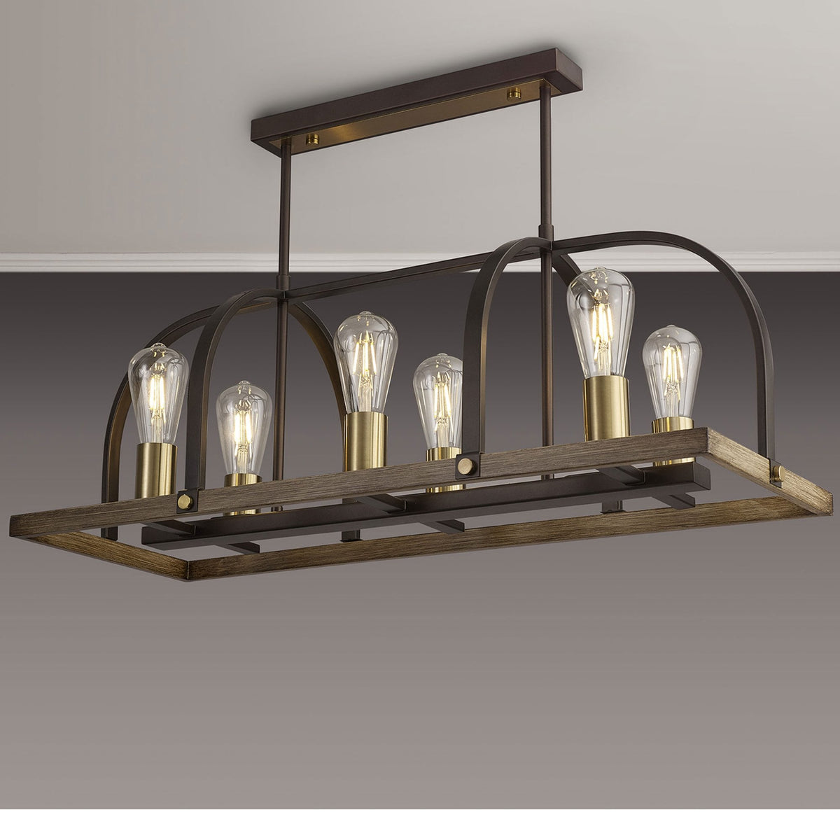 Landkey Linear Pendant in Antique Bronze & Medium Oak