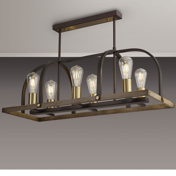 Landkey Linear Pendant in Antique Bronze & Medium Oak