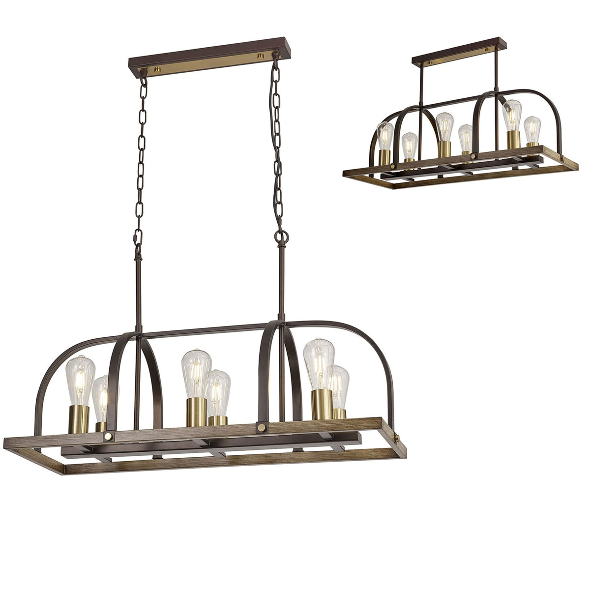 Landkey Linear Pendant in Antique Bronze & Medium Oak