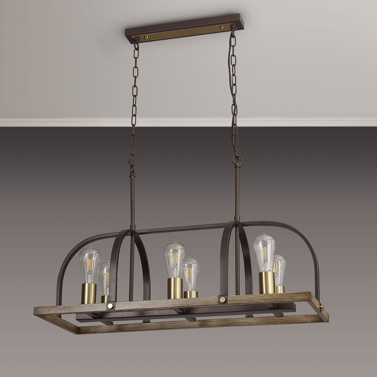 Landkey Linear Pendant in Antique Bronze & Medium Oak