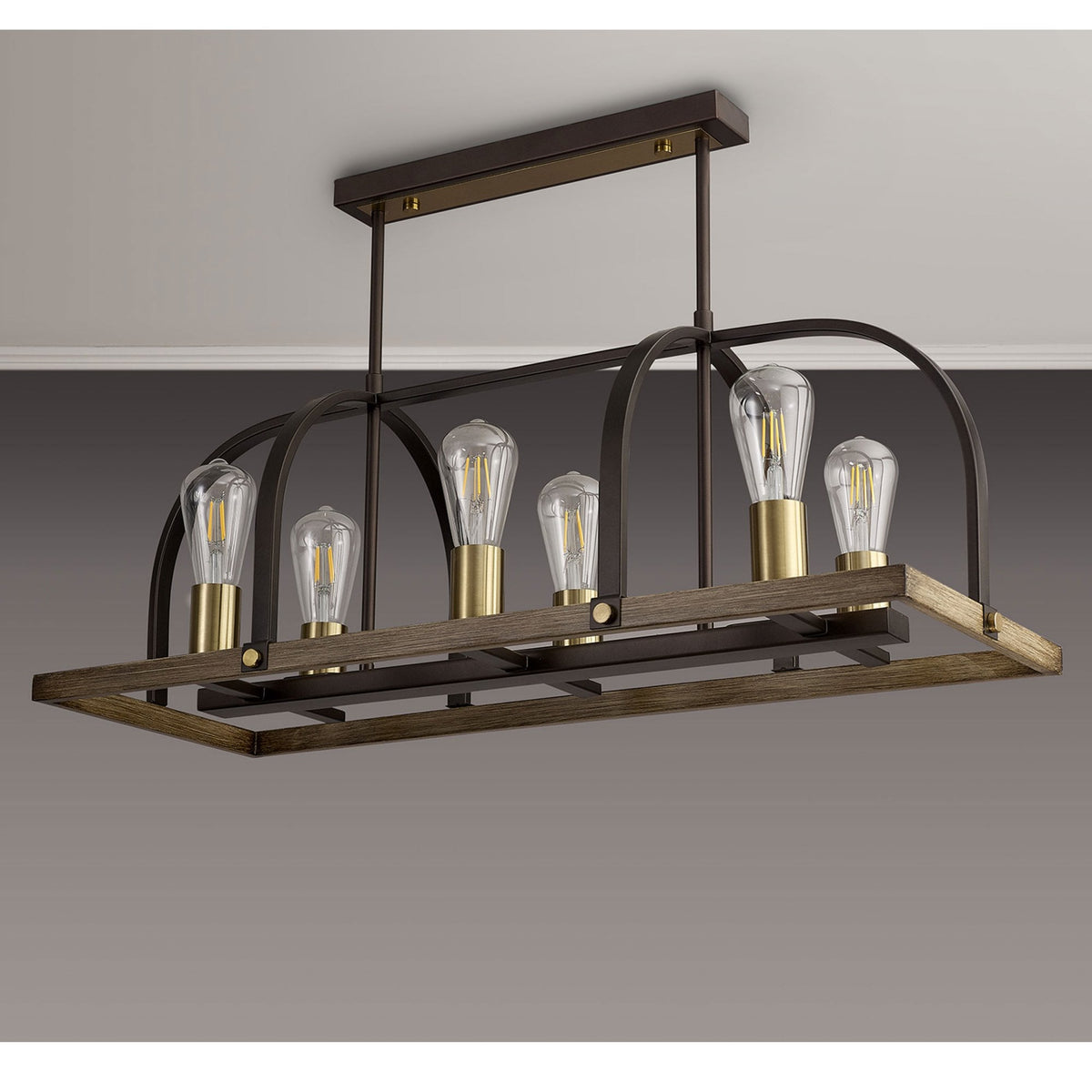 Landkey Linear Pendant in Antique Bronze & Medium Oak
