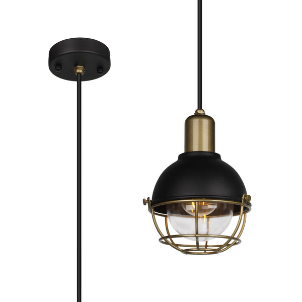 Meldon IP65 Pendant in Sand Black & Antique Brass