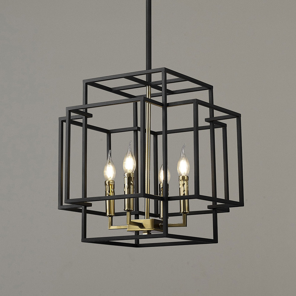 Pyworthy Four Lamp Pendant in Black and Gold