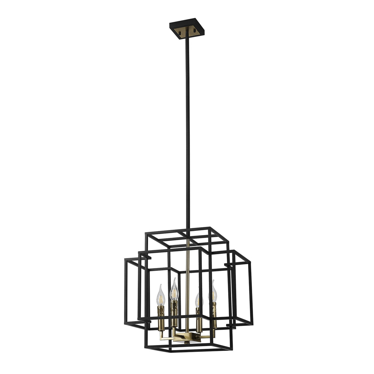 Pyworthy Four Lamp Pendant in Black and Gold