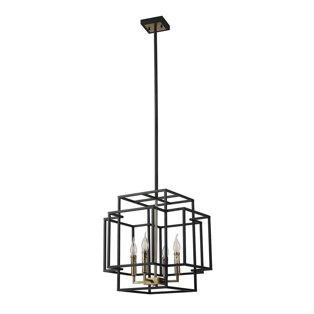 Pyworthy Four Lamp Pendant in Black and Gold