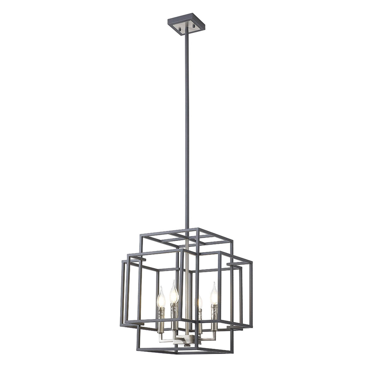 Pyworthy Four Lamp Pendant in Anthracite and Satin Nickel