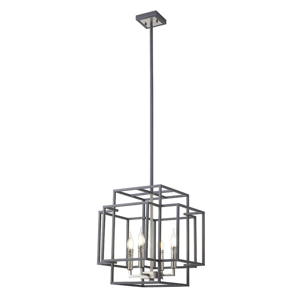 Pyworthy Four Lamp Pendant in Anthracite and Satin Nickel