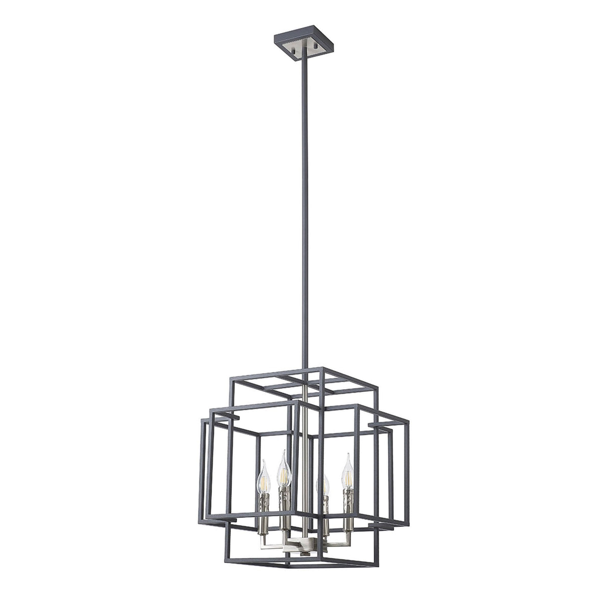 Pyworthy Four Lamp Pendant in Anthracite and Satin Nickel