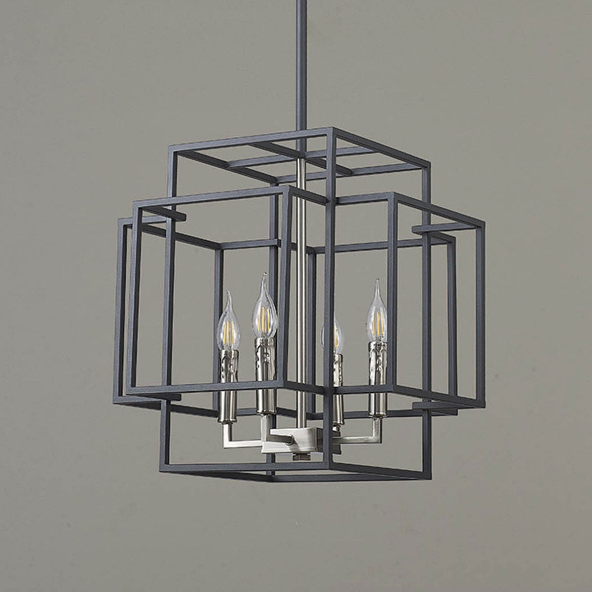 Pyworthy Four Lamp Pendant in Anthracite and Satin Nickel