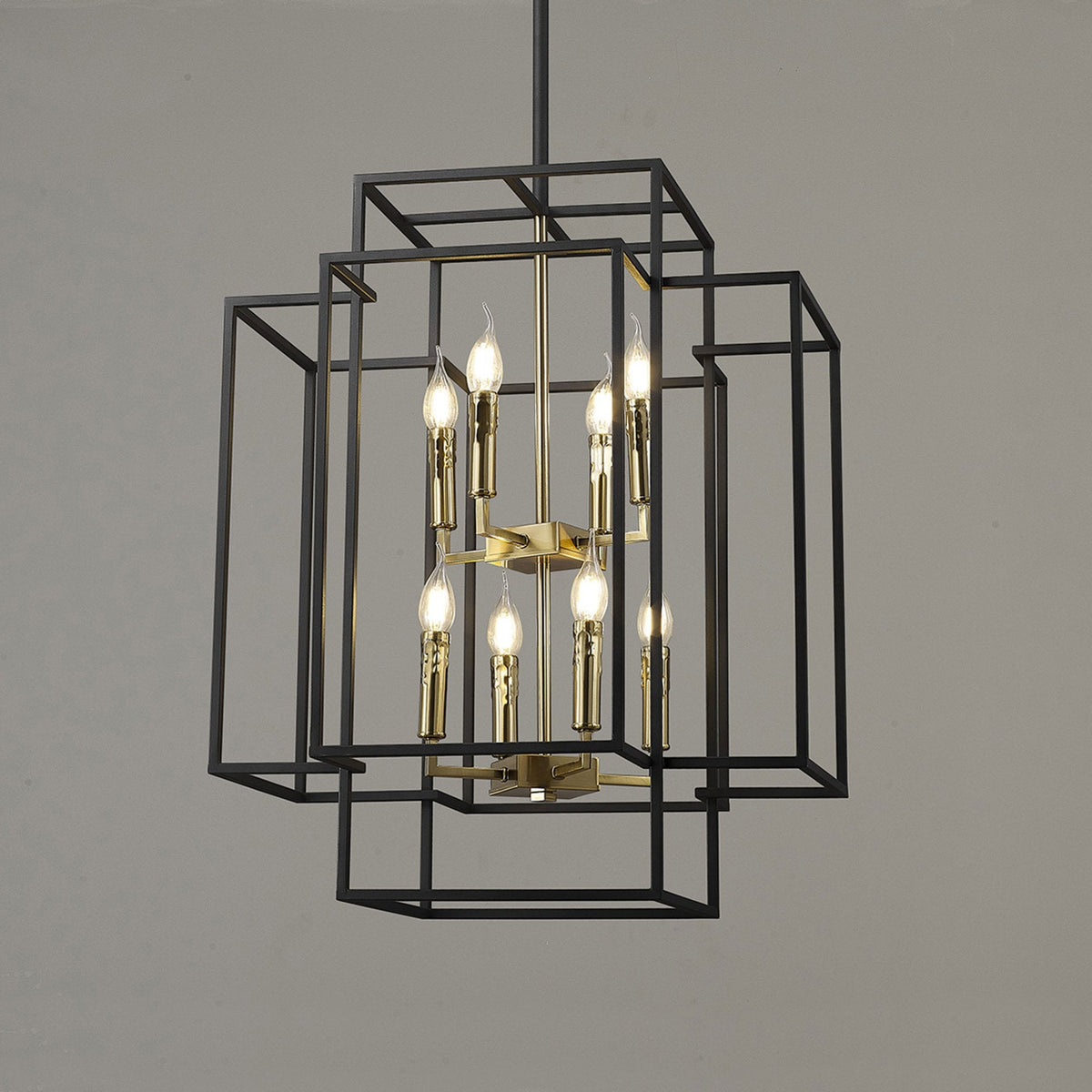 Pyworthy Eight Lamp Pendant in Black and Gold