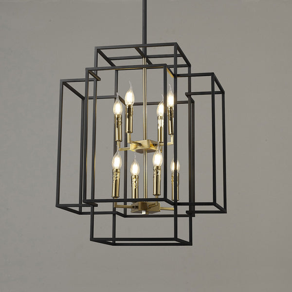 Pyworthy Eight Lamp Pendant in Black and Gold