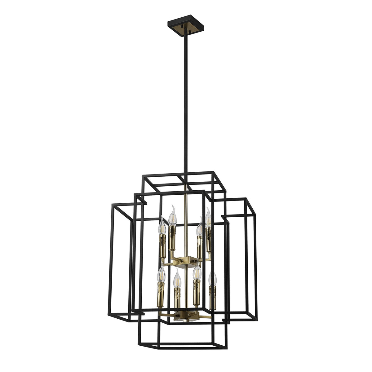 Pyworthy Eight Lamp Pendant in Black and Gold