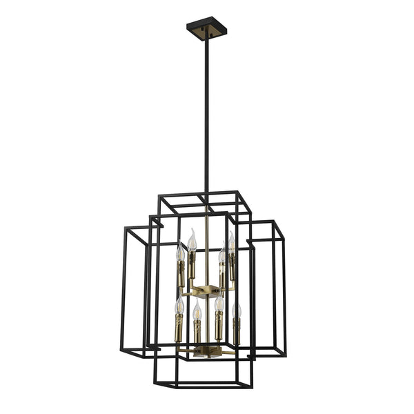 Pyworthy Eight Lamp Pendant in Black and Gold