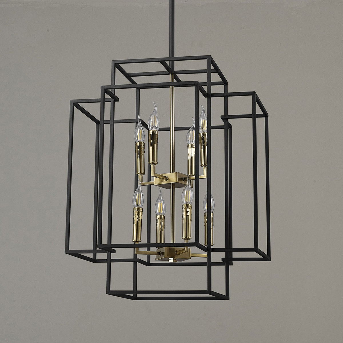 Pyworthy Eight Lamp Pendant in Black and Gold