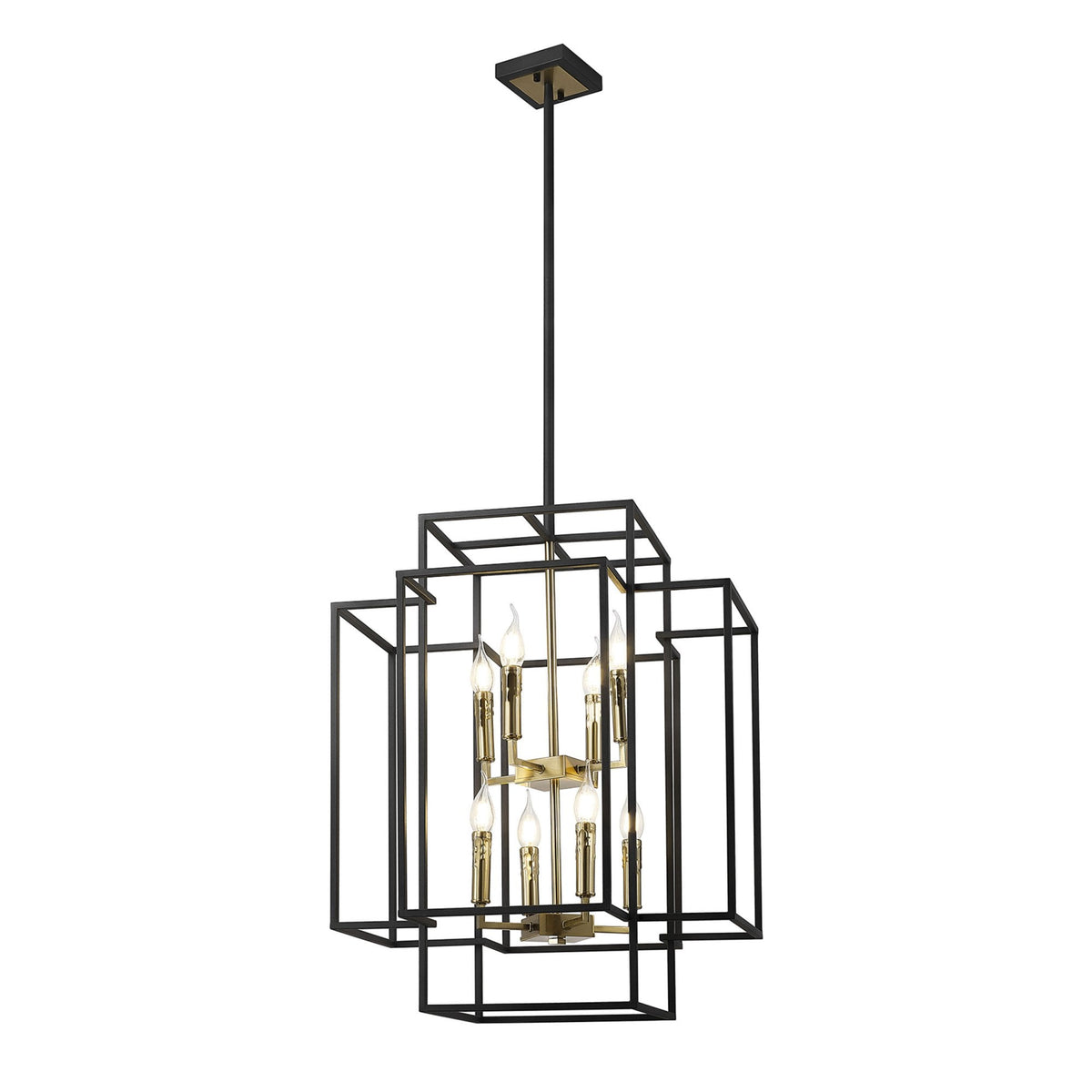 Pyworthy Eight Lamp Pendant in Black and Gold
