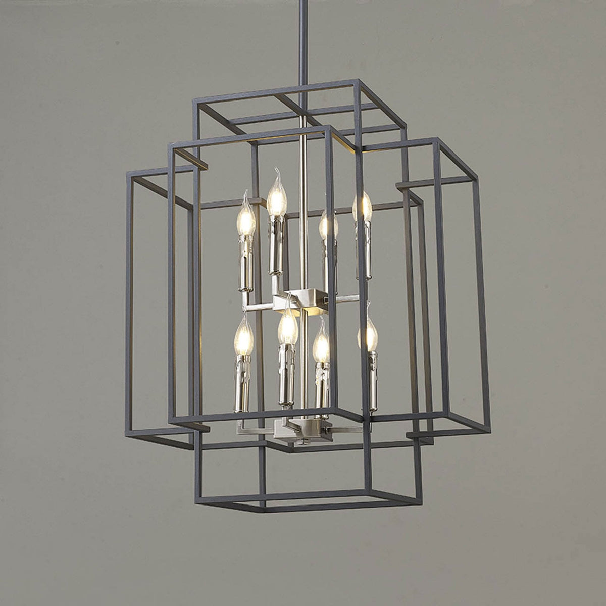 Pyworthy Eight Lamp Pendant in Anthracite and Satin Nickel