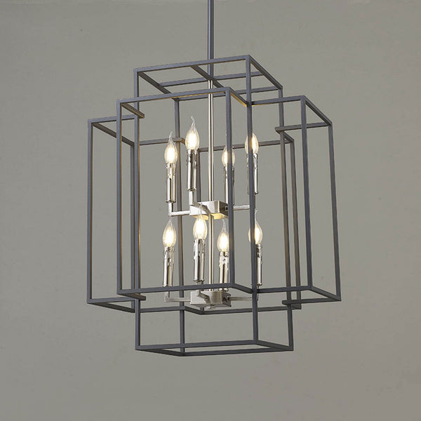 Pyworthy Eight Lamp Pendant in Anthracite and Satin Nickel