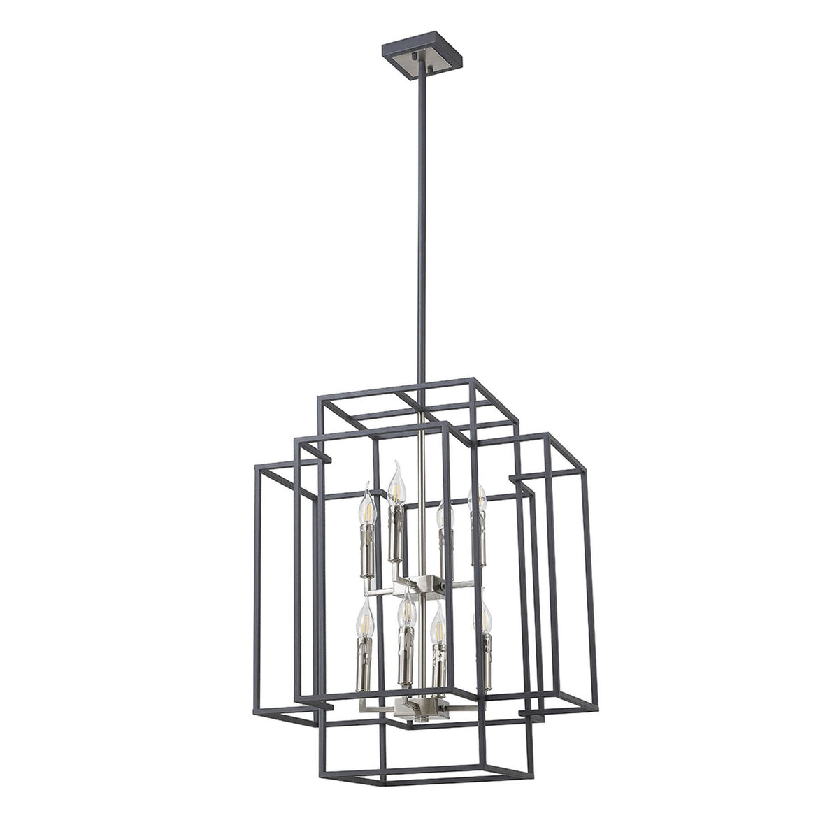 Pyworthy Eight Lamp Pendant in Anthracite and Satin Nickel
