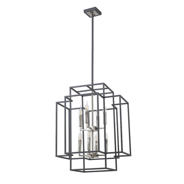 Pyworthy Eight Lamp Pendant in Anthracite and Satin Nickel