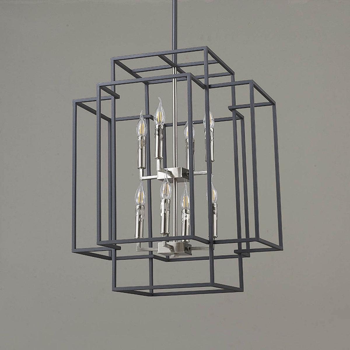 Pyworthy Eight Lamp Pendant in Anthracite and Satin Nickel