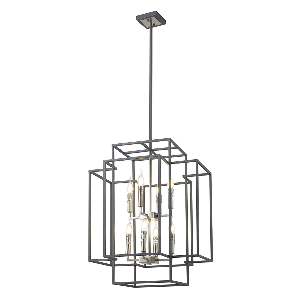 Pyworthy Eight Lamp Pendant in Anthracite and Satin Nickel