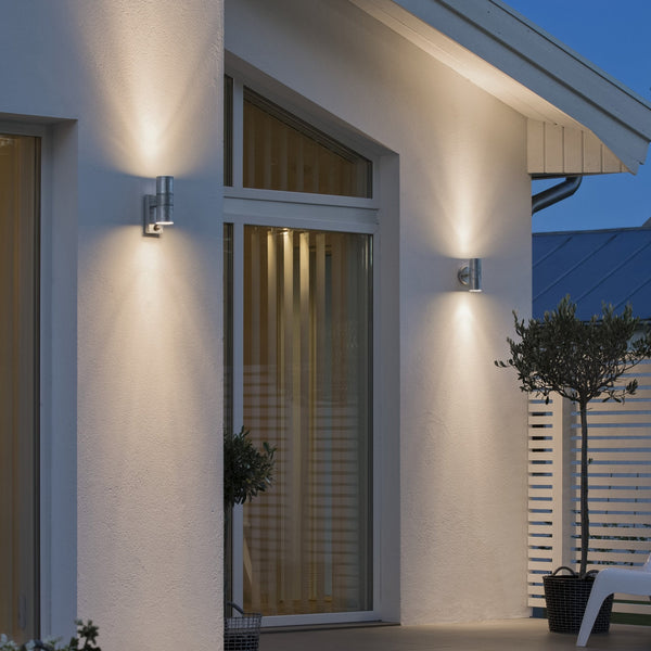 Modena PIR IP44 Outdoor Twin GU10 Wall Light in Galvanised Finish