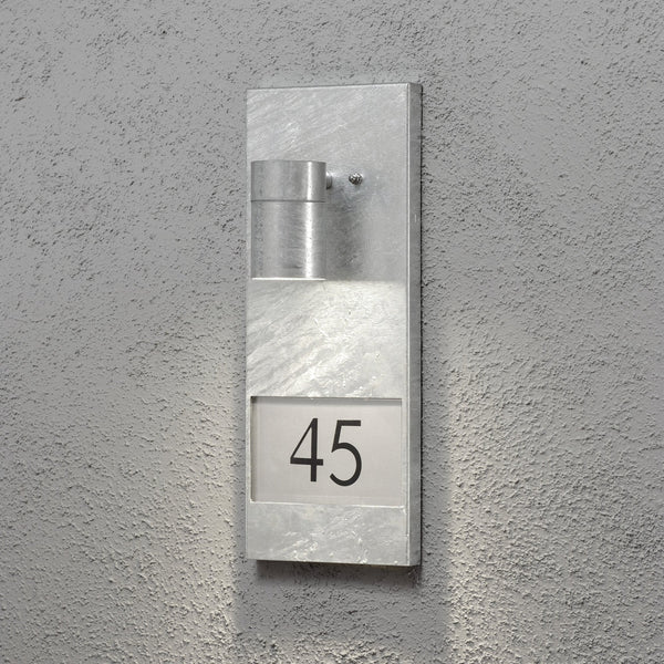 Modena Outdoor IP44 House Number GU10 Wall Light in Galvanised Finish