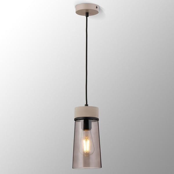 Sector Pendant in Concrete & Small Cylindrical Smoke Cone Glass