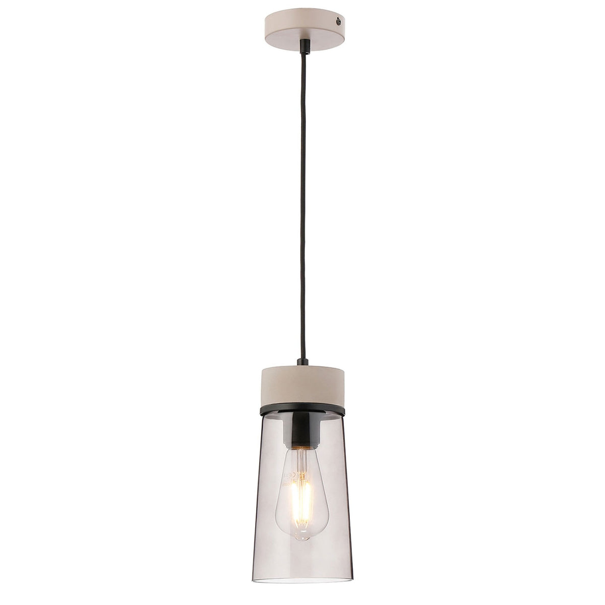 Sector Pendant in Concrete & Small Cylindrical Smoke Cone Glass