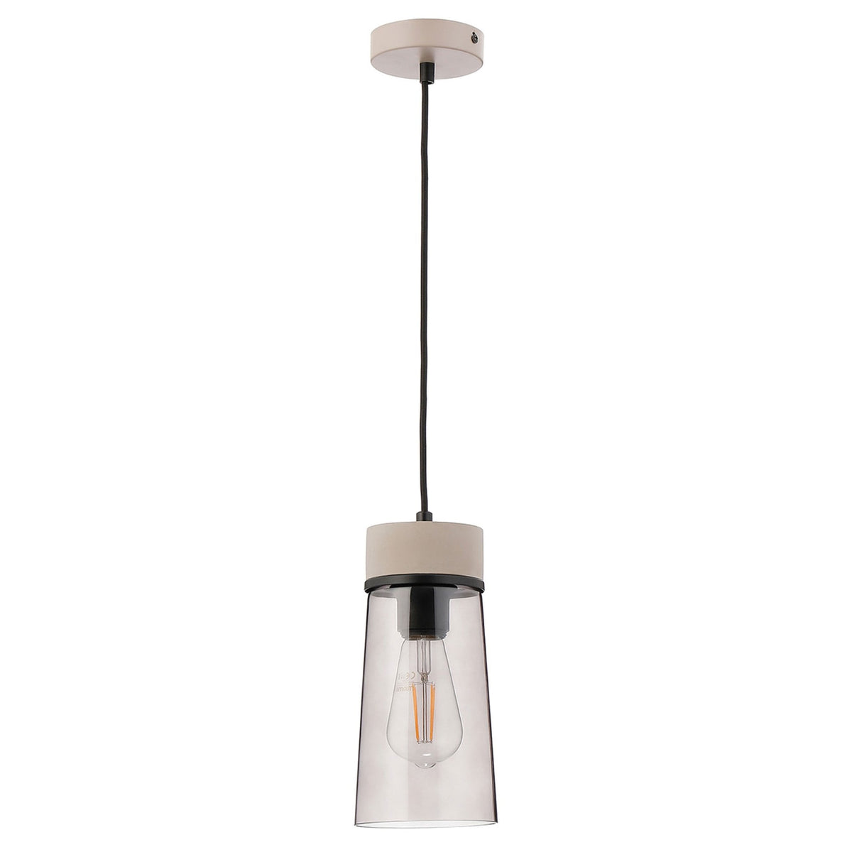 Sector Pendant in Concrete & Small Cylindrical Smoke Cone Glass