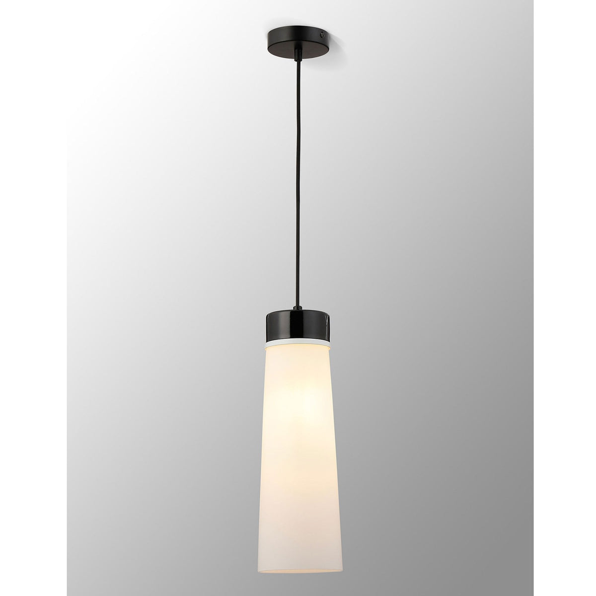 Sector Pendant in Black Marble & Large Opal Cylindrical Cone Glass