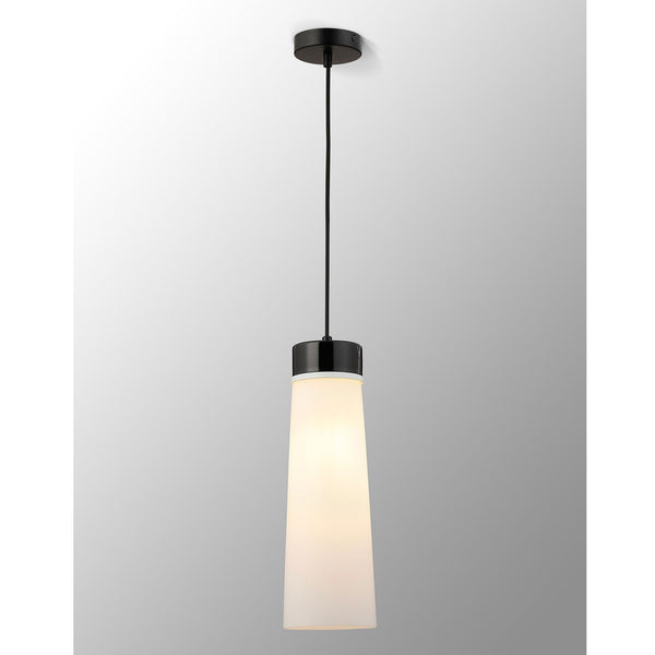 Sector Pendant in Black Marble & Large Opal Cylindrical Cone Glass